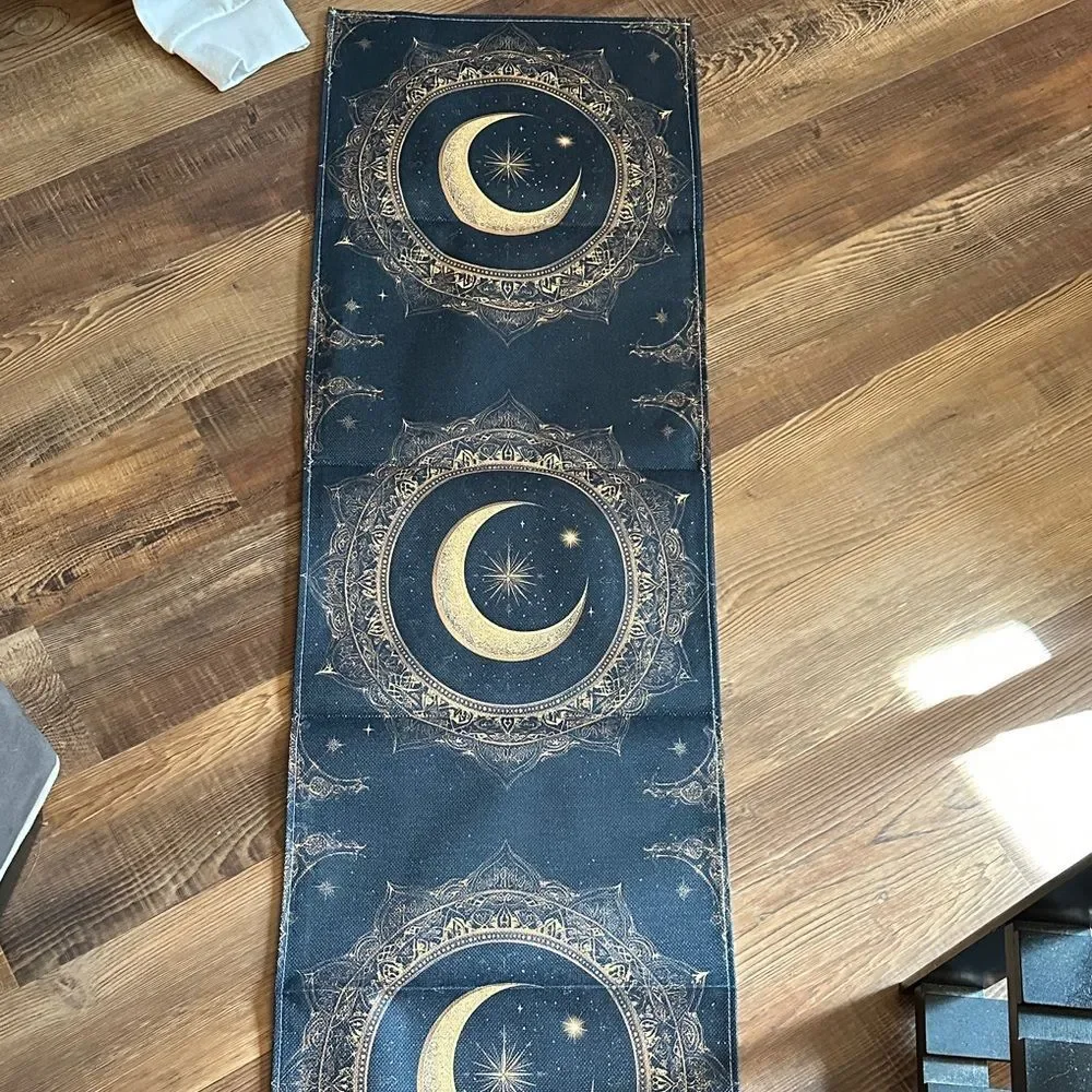 Gold Crescent MoonTapestry - Black and Gold Celestial Decor